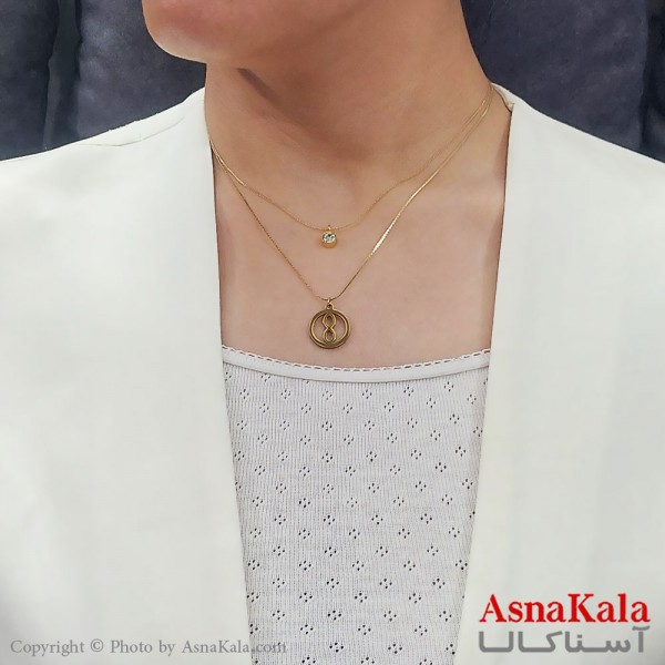 گردنبند دولاین ترند استیل مدل بینهایت و تک نگین کد GNB16717W