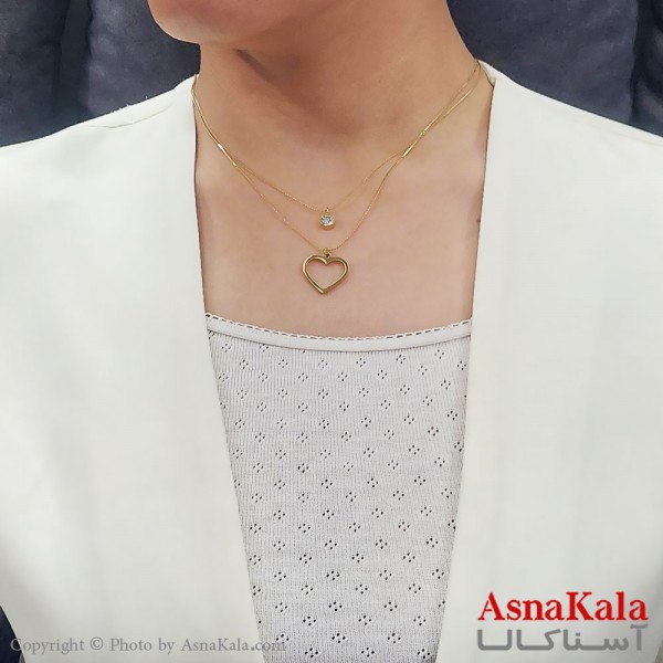 گردنبند دولاین ترند استیل مدل قلب و تک نگین کد GNB16718W