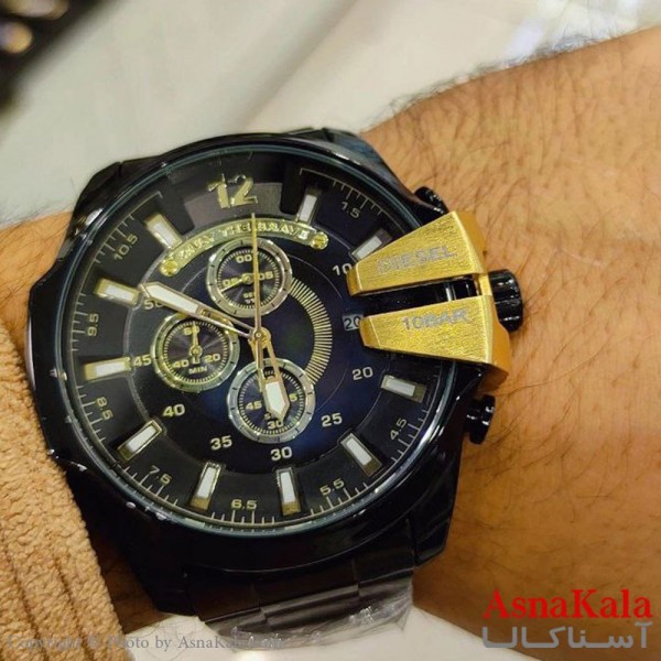 ساعت مچی عقربه ای مردانه دیزل شاخدار با 3موتورفعال و ضدآب و روزشمار کد WTCH11169W