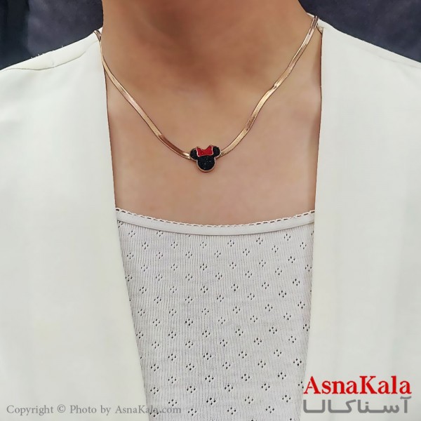 گردنبند زنانه استیل ترند میکی موس با زنجیر ماری رزگلد کد GNB16737W