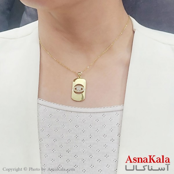گردنبند زنانه استیل ترندمستطیلی  چشم دور نگین  طلایی کد GNB16740W