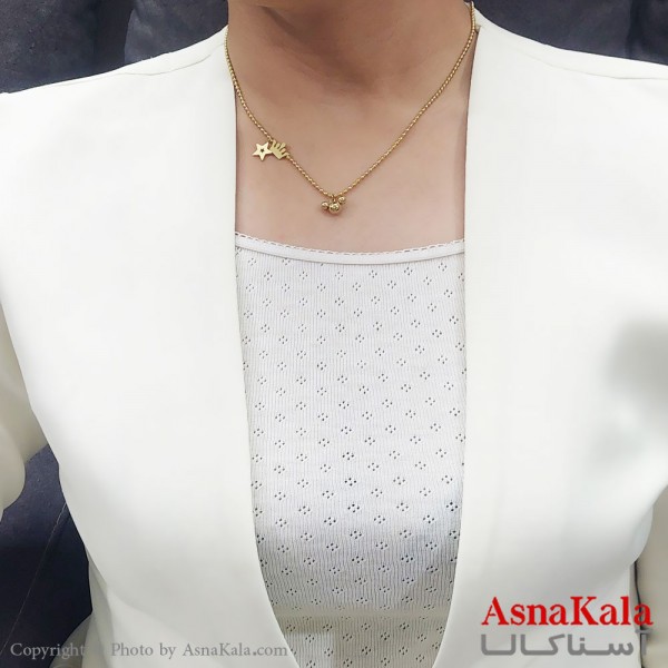 گردنبند زنانه استیل ترند گوی و ستاره جدید طلایی کد GNB16744W