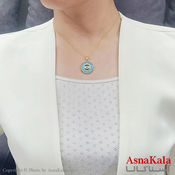 گردنبند زنانه استیل ترند چشم آبی جدید  طلایی کد GNB16745W