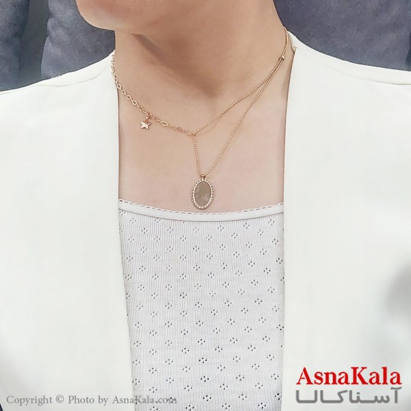 گردنبند زنانه استیل ترند پلاکدار و ستاره رزگلد کد GNB16746W