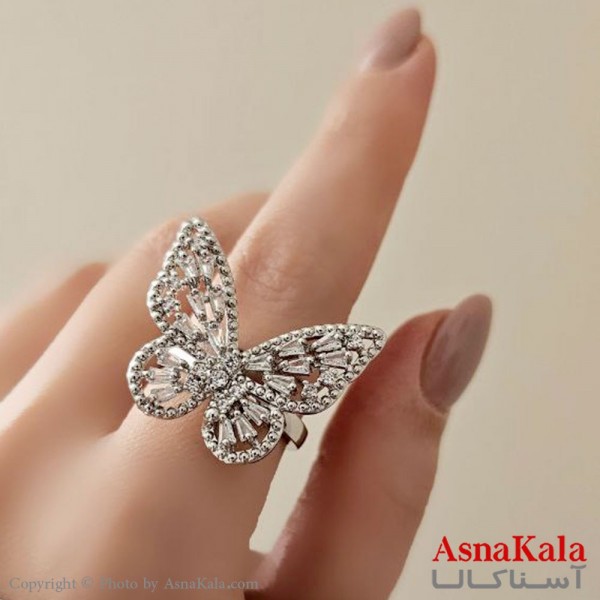 انگشتر زنانه استیل مدل پروانه نقره ای کد ANG19423W