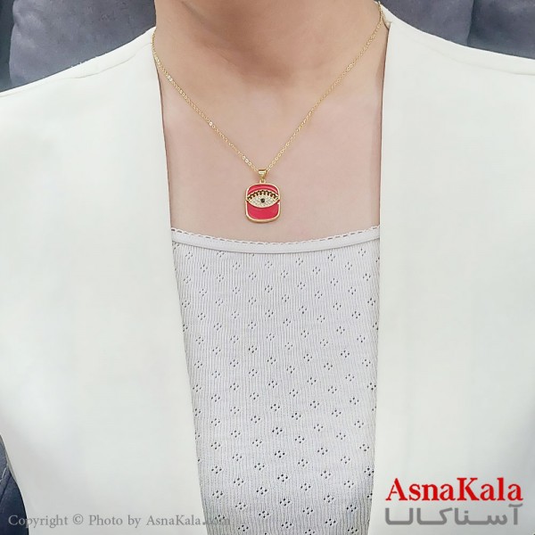 گردنبند دخترانه استیل چشم نظر مستطیل قرمز کد GNB16754W