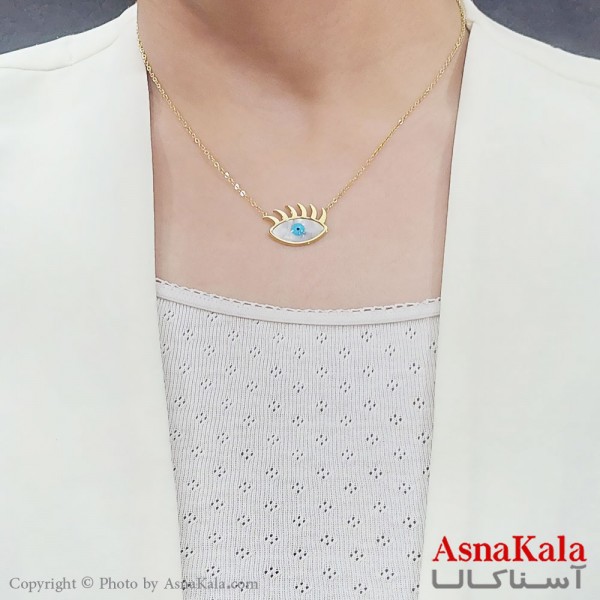 گردنبند دخترانه استیل مکعب چشم طلایی کد GNB16758W