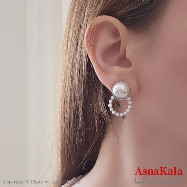 گوشواره آویز مجلسی جواهری مدل مرواریدی نگین دار استیل نقره ای کد GSH15509W