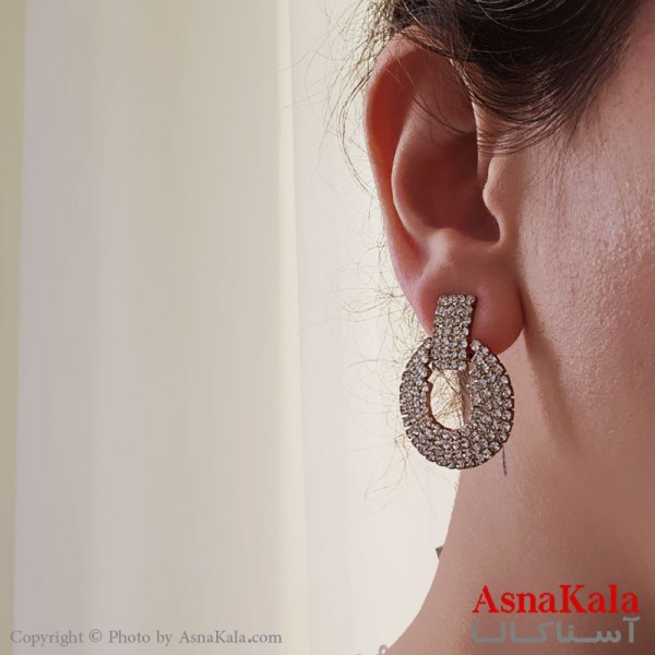 گوشواره آویز مجلسی جواهری مدل دایره ای شیک استیل طلایی کد GSH15527W