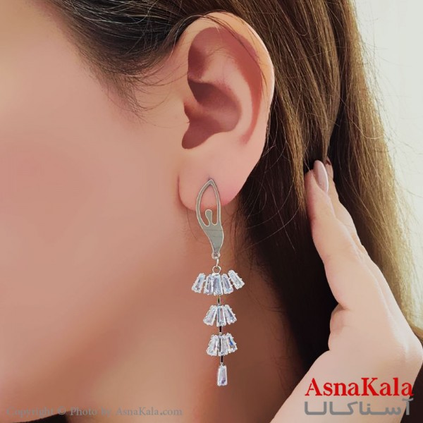 گوشواره آویز مجلسی جواهری مدل دختران رقصان شیک استیل نقره ای کد GSH15528W