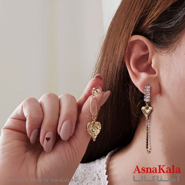 گوشواره آویز مجلسی جواهری مدل قلب تنیسی شیک استیل کد GSH15533W