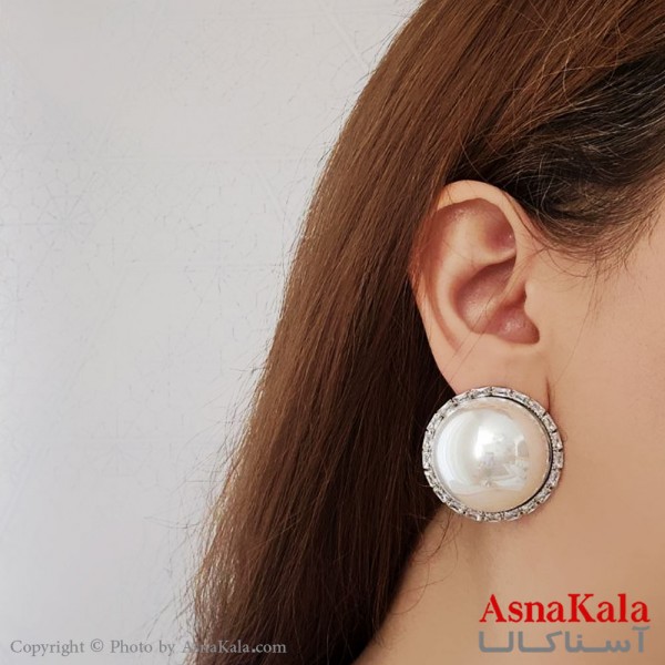 گوشواره آویز مجلسی جواهری مرواریدی شیک استیل نقره ای کد GSH15536W