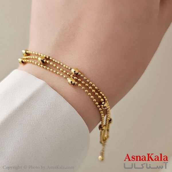 دستبند زنانه مدل گوی و رشته استیل طلایی کد DSB18481W