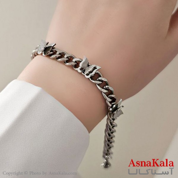 دستبند کارتیر مدل پروانه استیل نقره ای  کد DSB18483W