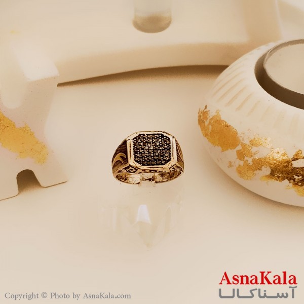 انگشتر طلاروس مردانه مدل مربع نگینی طرح فیروزه کد ANG19426W