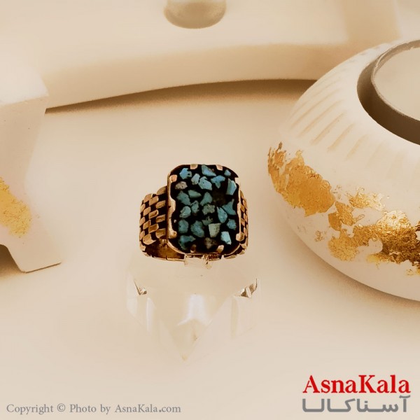 انگشتر طلاروس مردانه مدل رولکسی با نگین طرح رزینی طرح فیروزه کد ANG19427W