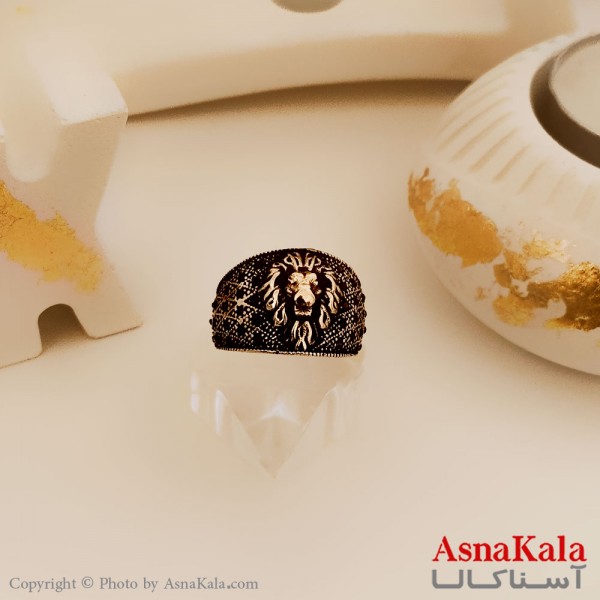 انگشتر طلاروس مردانه شیر طرح رزینی کد ANG19437W