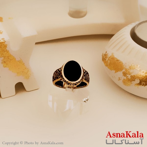 انگشتر طلاروس مردانه خاص نگین مشکی کد ANG19441W