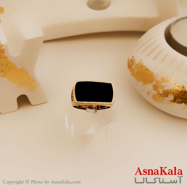 انگشتر طلاروس مردانه خاص نگین مشکی کد ANG19442W
