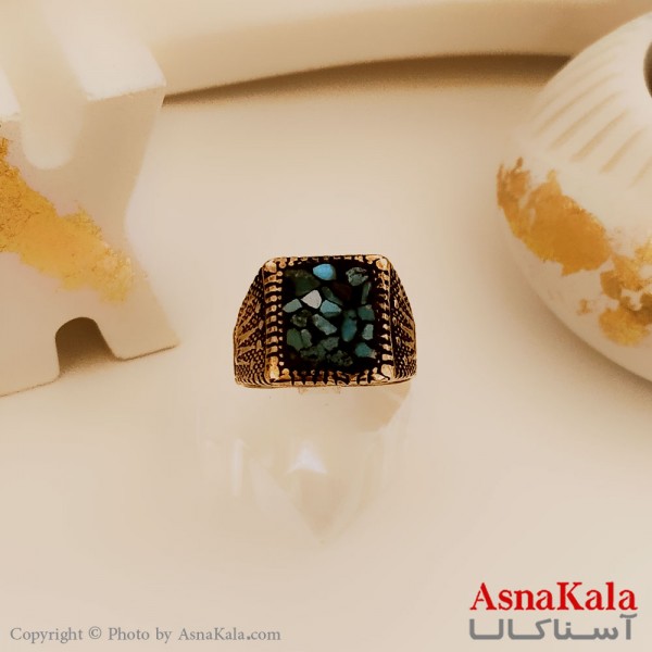 انگشتر طلاروس مردانه خاص مدل رولکس طرح فیروزه کد ANG19445W