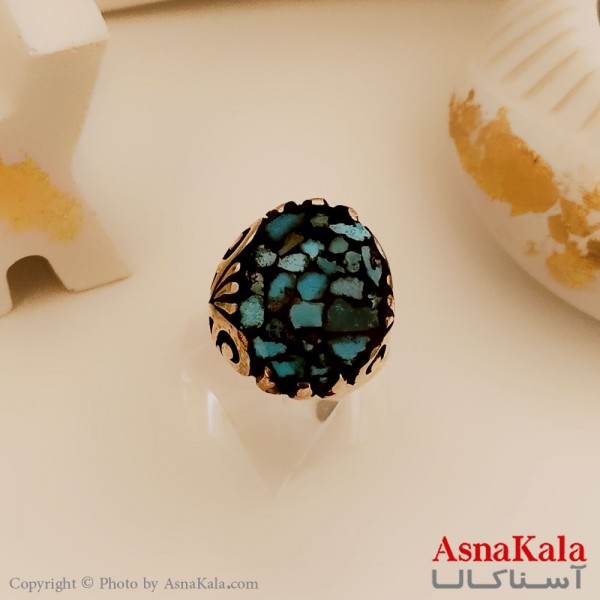 انگشتر طلاروس مردانه خاص طرح فیروزه درشت کد ANG19447W