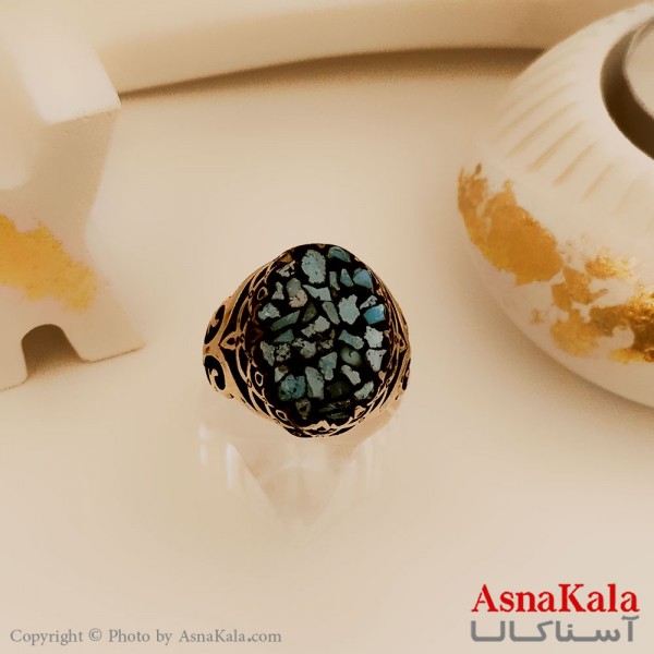 انگشتر طلاروس مردانه خاص طرح فیروزه درشت کد ANG19448W
