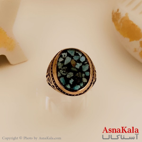 انگشتر طلاروس مردانه شیک طرح فیروزه درشت کد ANG19449W