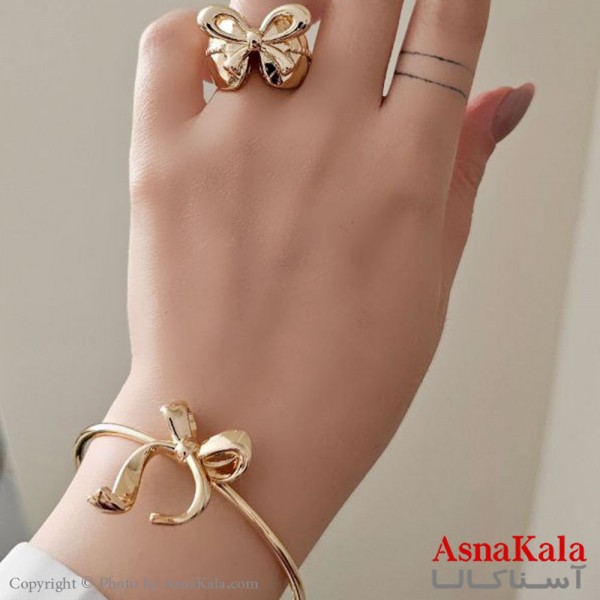 نیمست زنانه استیل پاپیون فری سایز شامل دستبند و انگشتر کد NIM14475W