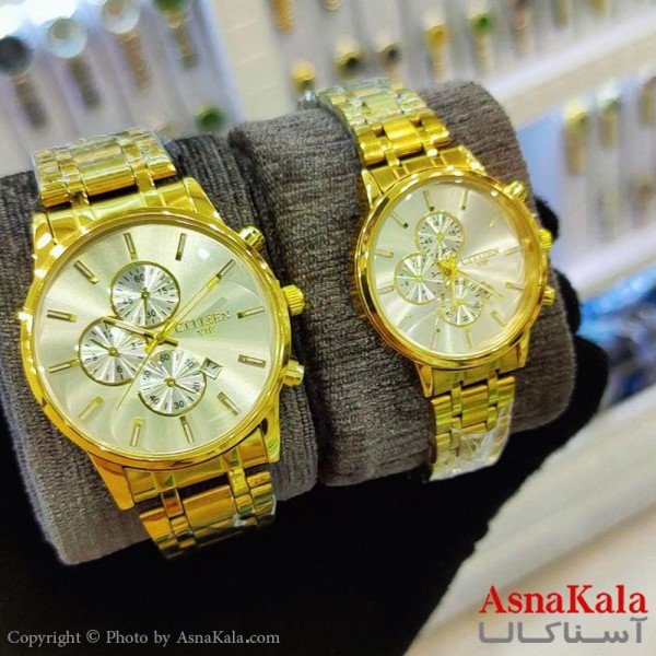 ساعت ست زنانه و مردانه سیتیزن  شرکتی موتورکوارتز طلایی رنگ ثابت و ضدآب کد WTCH11183W