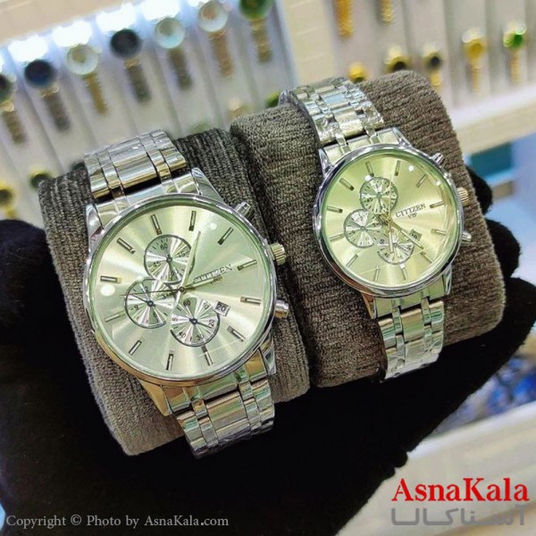 ساعت ست زنانه و مردانه سیتیزن شرکتی موتور کوارتز نقره ای رنگ ثابت و ضدآب کد WTCH11185W