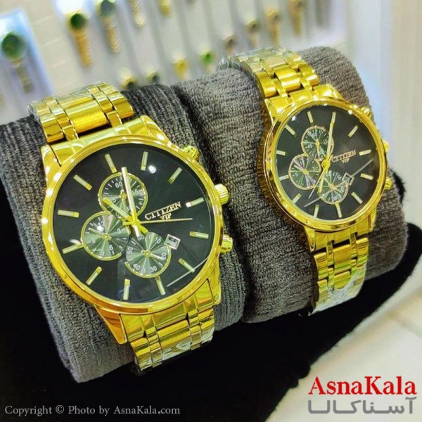 ساعت ست زنانه و مردانه سیتیزن شرکتی موتور کوارتز طلایی رنگ ثابت و ضدآب کد WTCH11201W