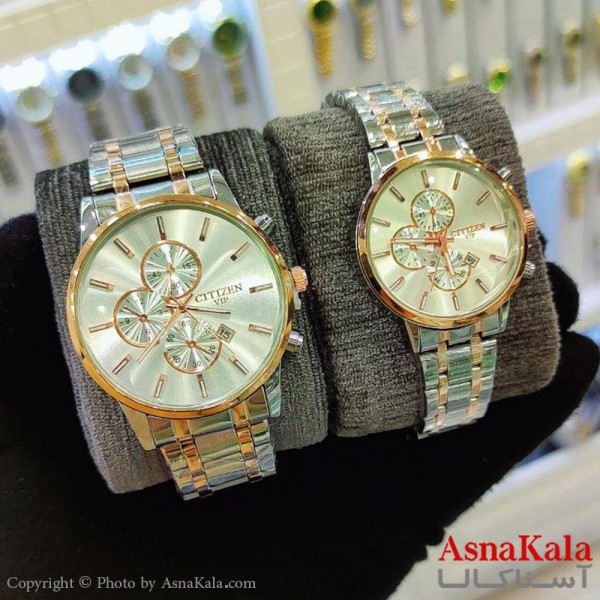 ساعت ست زنانه و مردانه سیتیزن شرکتی موتور کوارتز رزگلد و نقره ای رنگ ثابت و ضدآب کد WTCH11187W
