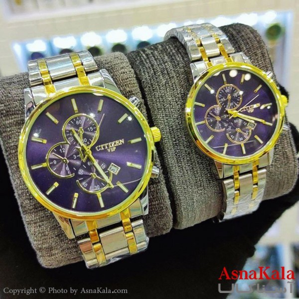 ساعت ست زنانه و مردانه سیتیزن شرکتی موتور کوارتز طلایی و نقره ای رنگ ثابت و ضدآب کد WTCH11189W