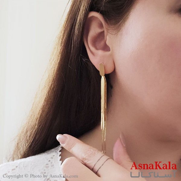 گوشواره آویز مجلسی جواهری ماری شیک استیل طلایی کد GSH15537W
