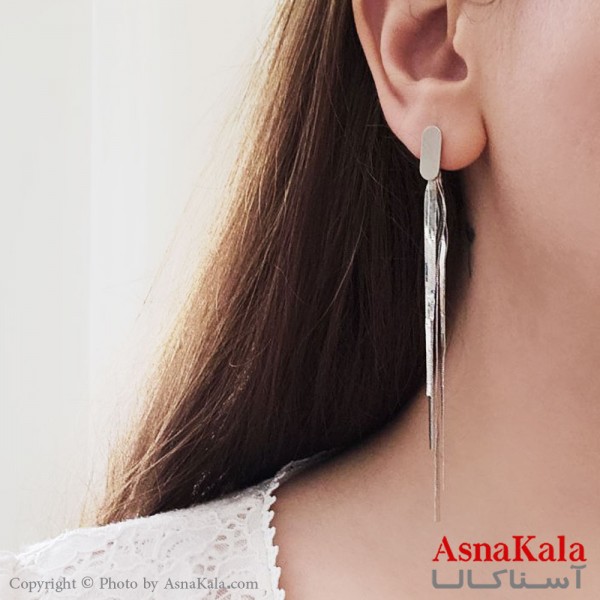 گوشواره آویز مجلسی جواهری هرینگبون شیک استیل نقره ای کد GSH15538W