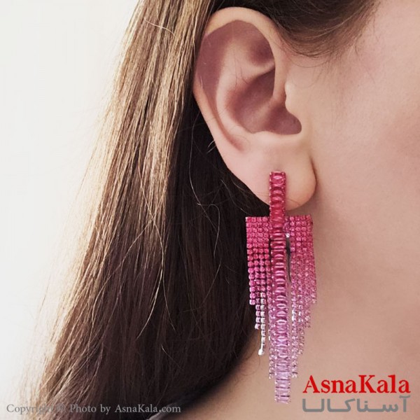 گوشواره آویز مجلسی جواهری شرشره ای شیک استیل کد GSH15539W