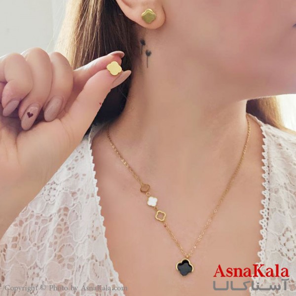 سرویس زنانه شامل گردنبند،گوشواره مدل ونکلیف  رنگ طلایی کد NIM14477W
