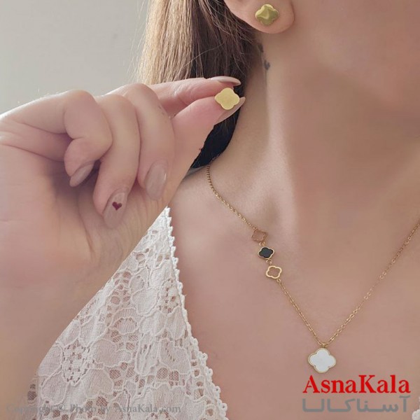 سرویس زنانه شامل گردنبند،گوشواره مدل ونکلیف  رنگ طلایی کد NIM14478W