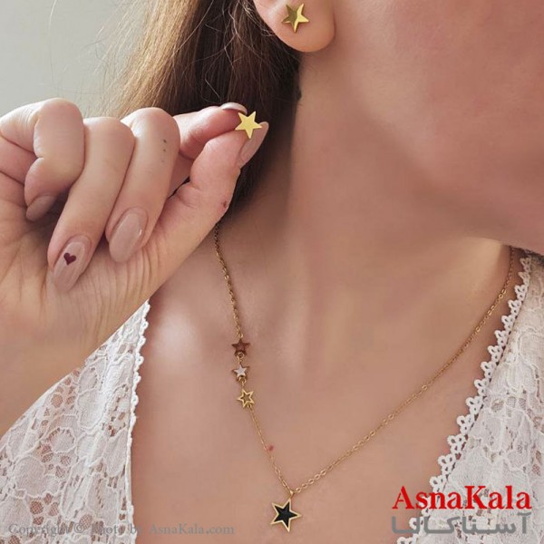 سرویس زنانه شامل گردنبند،گوشواره مدل ستاره رنگ طلایی کد NIM14481W