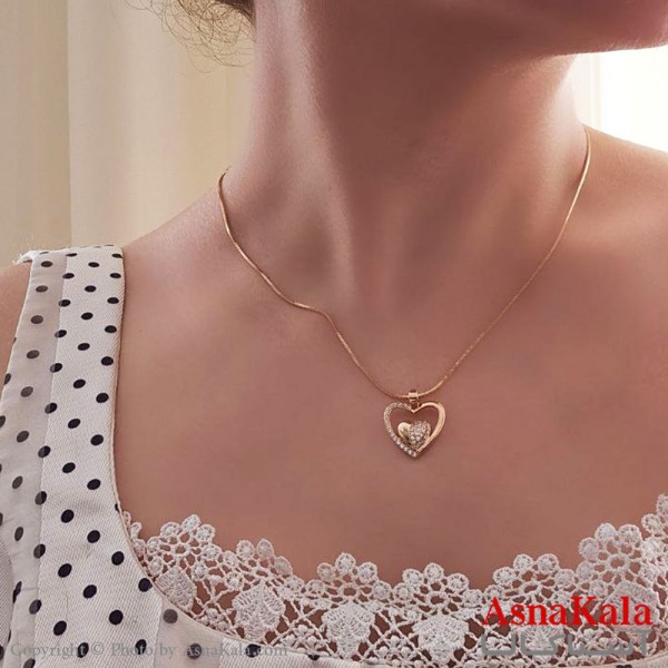 گردنبند ژوپینگ اصل زنانه مدل قلب نگیندارطلایی کد GNB16764W