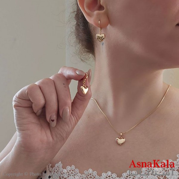 نیم ست زنانه ژوپینگ مدل قلب شامل گوشواره و گردنبند طرح طلا کد NIM14484W