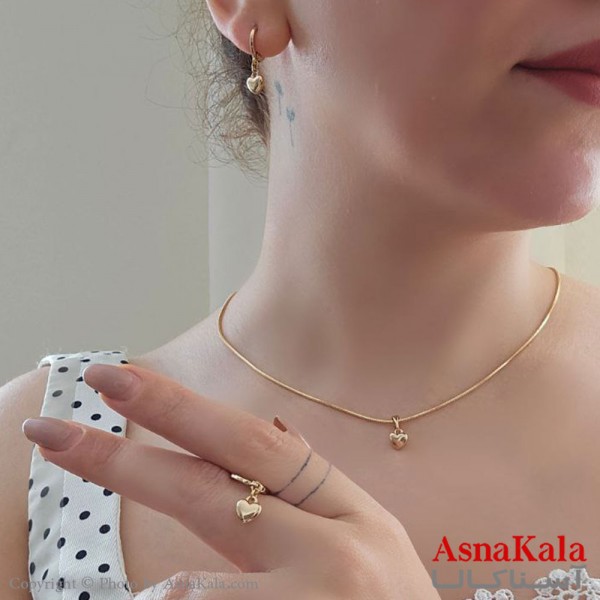 نیم ست زنانه ژوپینگ مدل قلب شامل گوشواره و گردنبند طرح طلا کد NIM14485W