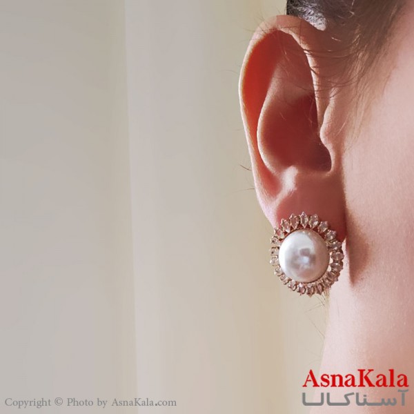 گوشواره مجلسی جواهری مرواریدی شیک استیل کد GSH15541W