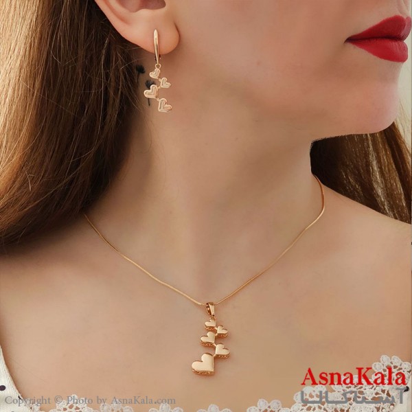 نیم ست زنانه ژوپینگ مدل قلب در قلب شامل گوشواره و گردنبند طرح طلا کد NIM14487W