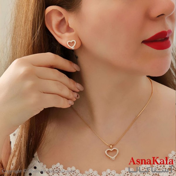 نیم ست زنانه ژوپینگ مدل قلب تک نگینی شامل گوشواره و گردنبند طرح طلا کد NIM14490W