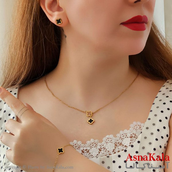 نیم ست زنانه شامل گردنبند و گوشواره  و دستبند مدل ونکلیف رنگ طلایی کد NIM14491W