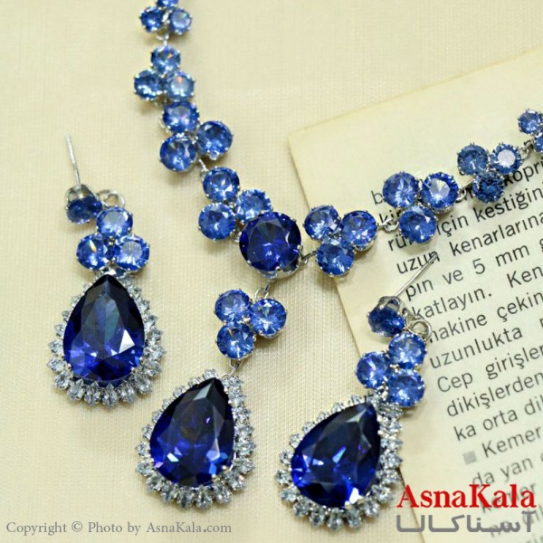 سرویس جواهری زنانه طرح مجلسی مدل اشکی نگین آبی کد NIM14496W