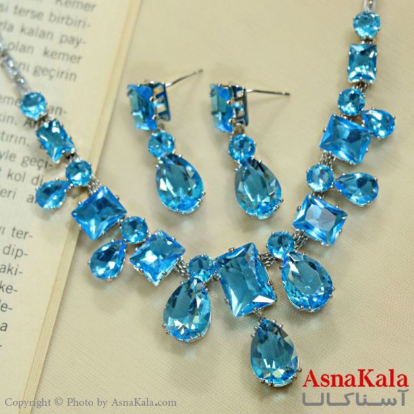 سرویس جواهری زنانه طرح مجلسی مدل اشکی جدید نگین آبی کد NIM14504W