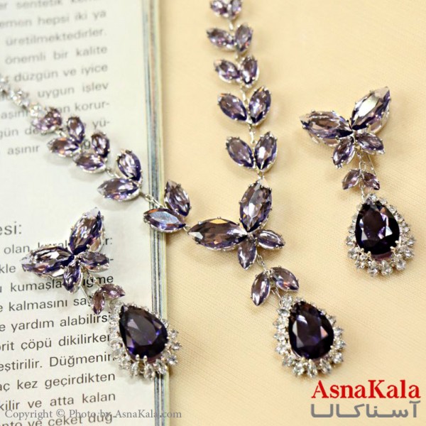 سرویس جواهری زنانه طرح مجلسی مدل دایره جدید اشکی خاص شامپاینی کد NIM14511W