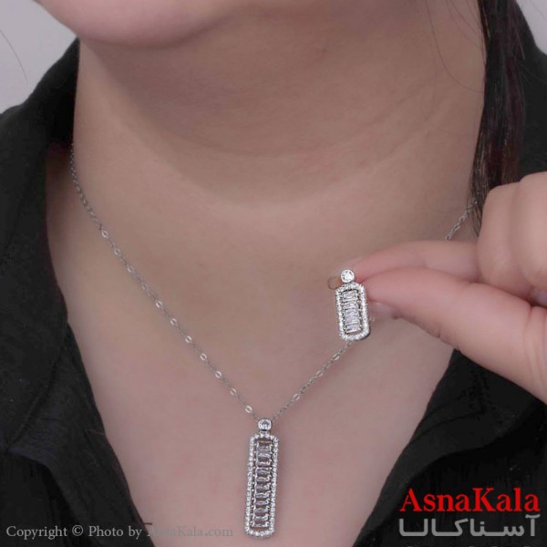 نیم ست زنانه شامل گردنبند و گوشواره  استیل 316 مستطیلی رنگ نقره ای  کد NIM14512W